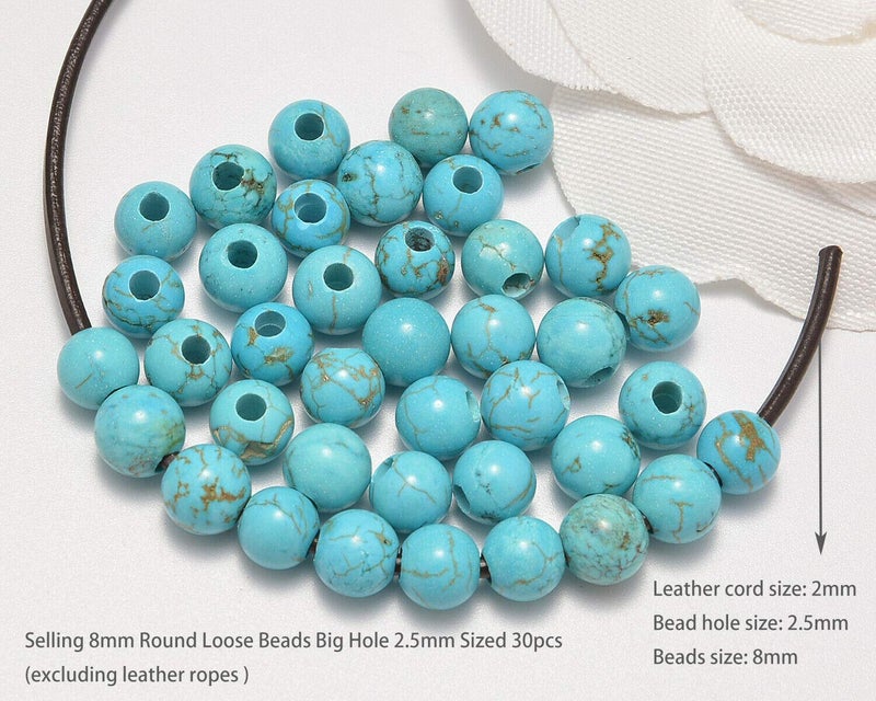 AD Beads Natural Gemstone 8mm Round Loose Beads Big Hole 2.5mm Sized 40pcs (Blue Turquoise) - Image 2